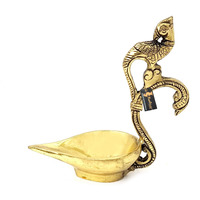 Two Moustaches Ethnic Curved Peacock Handle Design 5 Inches Brass Diya, Standard, Pack of 1