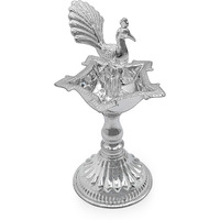 MAA SILVER Pure Silver Diya/Lamp/Deepak with Beautiful Peacock Idol at Centre & Unique Design Perfect for Gifting and Pooja Use (78 Purity)(40 Grams)