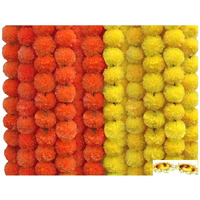 ArtRIght Artificial genda phool for Decoration Flowers for Decoration Garland with Diwali & Festivals | 5 Feet Long 10 Pcs with 2 Diya (5 Yellow+5 Orange merigold)