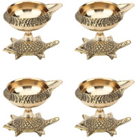 TIED RIBBONS Set of 4 Brass Diya for Puja Room Oil Lamp - Decoration Items for Home Decor (7.6 Cm X 5 Cm, Brass) - Diyas