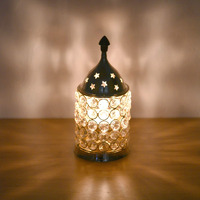 Collectible India Brass Crystal Akhand Diya Oil Lamp Tea Light Holder Lantern