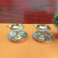 RAMA METAL Brass Plate and KUBER Diya (Pack of 4)