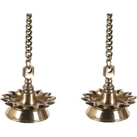 Two Moustaches Ethnic Indian Design 14 Oil Wick Brass Hanging Diya Pair (Pack of 2)