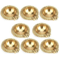 Fashion Bizz Gold Brass Kuber on Stand Diyas Table Diya Set -Pack of 8