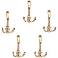 Coral Metal Crafts Handmade 5 piece Brass Wall hanging Hooks wall mount Golden Strong Up To 60 Kg, 2 Pin Bathroom Cloth Hanger Robe metal heavy duty Khunti For Hanging Clothes Towel Wall Mounted Double Hook For Keyring Umbrella Modern Hat Coat planters hanging diya bell robe rail use in home kitchen office bedroom entryway store room