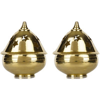 SH RETAIL Brass Apple Shape Akhand Diya with Designed Star Holes on Top (Gold)