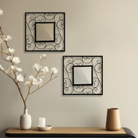 HOSLEY Decorative Modern Designer Square Wall Mirror| Iron Frame Square Wall Hanging Mirror| Wall Mounted Mirror Perfect for Living Room Bathroom Bedroom Hall Wall Decor (Black Pack of 2)