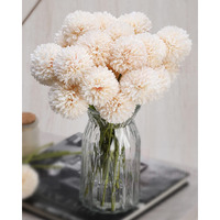 SATYAM KRAFT 5 Pcs Artificial Chrysanthemum Hydrangea Ball Flower Stick for Home Decor, Office, Bedroom, Balcony, Living Room, Rakshabandhan Decoration(Pack of 5)(Off White)(without Vase Pot)