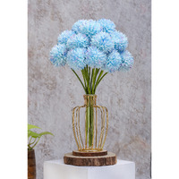 SATYAM KRAFT 5 Pcs Artificial Chrysanthemum Hydrangea Ball Flower Stick for Home Decor, Office, Bedroom, Balcony, Rakshabandhan Decoration and Craft (Sky) (without Vase Pot)