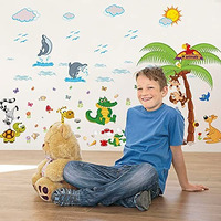 JAAMSO ROYALS Multicolor Decorative Zoo Animal Kids Tree Design Vinyl Self Adhesive Peel and Stick Home Decor Wall Sticker (90CM X 60CM)