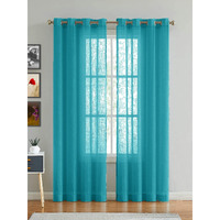 HOMEMONDE Exclusive Solid Cotton Linen Sheer Curtain for Home Decor, Hangs Elegantly with Eyelets -BLUE Pack of 2 (HMCR_032D)