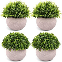 Dekorly 4 Packs Artificial Potted Plants Bathroom Fake Shelf Plant Office Table Decor Mini Green Faux Topiary Kitchen Cabinet Farmhouse Decorations (4 Plastic Pots)