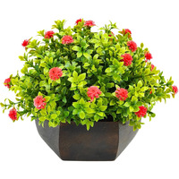 fancymart Artificial Flower Leaves in Wood Hexagon Pot - Red - 14cm Height - Home & Office Decor Elegant Potted Plant for Tabletop Enhancement