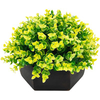 fancymart Artificial Hackleberry Yellow Plant in Wood Hexagon Pot - 15cm Height - Home & Office Decor Elegant Potted Plant for Tabletop Enhancement