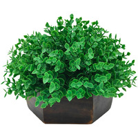 fancymart Artificial Hackleberry Green Plant in Wood Hexagon Pot - 15cm Height - Home & Office Decor Elegant Potted Plant for Tabletop Enhancement