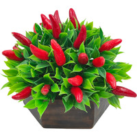 fancymart Artificial Plant Chilli in Wood Hexagon Pot - 15cm Height - Home & Office Decor Elegant Potted Plant for Tabletop Enhancement