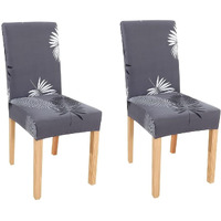Lukzer 2Pc Polyester Elastic Stretch Removable & Washable Dining Chair Cover Protective Seat Slipcover - Home Decor Chair Protector (Grey Leaves Design / 2 Cover)