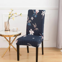 Lukzer Elevate Your Dining Decor 2PC Elastic Stretchable Dining Chair Cover (Navy Blue Flower Design/ 2 Covers Included/Seat Height 45-70cm, Seat Length 38-52cm, Seat Width 3852cm)