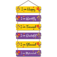 Artvibes Motivational Quotes Decorative Wall Hanging for Living Room | Bedroom | Office | Gift | Decoration Items for Home | Abstract Painting Wood Decor (WH_7403N),Set of 6 (Multi 3)