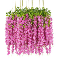 Pauwer 6 Pack 21.6 Feet Artificial Wisteria Vine Ratta Fake Wisteria Hanging Garland Silk Long Hanging Bush Flowers String Home Party Wedding Decor (6 Pack, Fuchsia)
