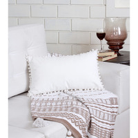 Amazon Brand  Umi Velvet Pompom Cushion Cover 12x20 Inch - Set of 2 Large Square Throw Pillow Covers for Sofa Living Room or Home Decor in White Color