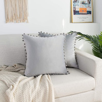 Amazon Brand  Umi Velvet Pompom Cushion Cover 16x16 Inch - Set of 2 Large Square Throw Pillow Covers for Sofa Living Room or Home Decor in Silver Color