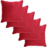Amazon Brand  Umi Velvet Pompom Cushion Cover 16x16 Inch - Set of 5 Large Square Throw Pillow Covers for Sofa Living Room or Home Decor in Wine Color