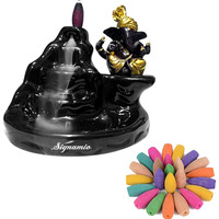 SIGNAMIO Ceramic Back flow Incense Holder Ganesha Incense Burner with 30 Back flow Incense Cones, Aromatherapy Ornament Home Decor-1-Pcs/30 Cones-D-S1213