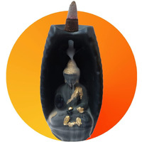 HC VIILA Lord Buddha Smoke Waterflow Incense Holder | Decorative Showpiece with 10 Free Smoke Cone (Dhoop) Murti for Home Decor, Decorative Gift, Living Room, Temple Decor, 12cm (Black)