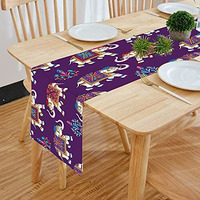 HOMADORN Cotton Feel Fabric Multicolor Clover Design Digital Printed Double Layered Enhanced Decor 4 Seater Table Runner Cloth (TR-32, 13 INCHES X 60 INCHES)