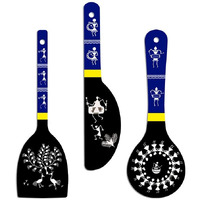 Artvibes Warli Art Wooden Wall Hanger Spoons for Home | Office | Living Room | Gift | Modern Decoration Items | Kitchen Wall Decor | Home Decor Hanging Items (WH_5018N), Set of 3