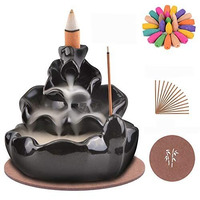 HC VILLA Ceramic Back Flow Incense Holder,Incense Burner with 10 Back Flow Incense Cones for -Pooja, Meditation, Prayer, Aromatherapy Ornament Home Decor-1-Pcs/10 Cones