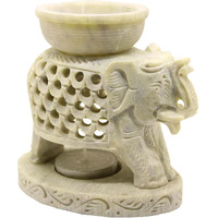 KC KULLICRAFT Marble Soapstone Aroma Candle Diffuser Oil Burner Tea Light Holder Handcrafted Elephant Trunk Up Carving for Home and Office Decor.