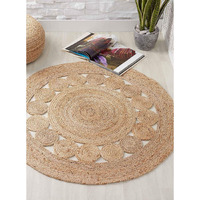 Fernish Decor Handwoven Jute Round Rug Carpet, Natural Fibres, Braided Reversible Carpet for Bedroom Living Room Dining Room (121 CM Round)