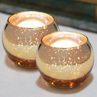 The Purple Tree Mercury Glass Mosaic Tealight Candle Holders for Diwali Christmas (Pack of 2, Gold), Diwali Tealight, Corporate Gifts, Home Decor Gift Item, Diwali Candle Decoration