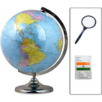 GeoKraft Political Educational Laminated 12 Inch Large Globe with Magnifying Glass /Steel Finish Arc and Base / World Globe / Home Decor / Office Decor / Gift Item (Blue,Pack of 1 set)