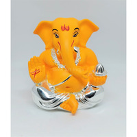 Gold Art India Silver Plated Appu Ganesh With Mango Terracotta (Silver Mango) Ganesh Idol For Car Dashboard Small Ganesha Murti Ganpati Idol For Home Decor Puja Lord Ganesh Statue Gift For Office Desk