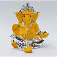 Gold Art India Silver Plated Gaddi Ganesh With Mango Terracotta Ganesh Idol For Car Dashboard Ganesha Murti Ganpati Idol For Home Decor Puja Lord Ganesh Statue Gift For Office Desk Puja Room Figurine