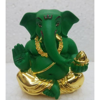 Gold Art India Ceramic Lord Ganesh Idol 4.5X4Cm Gold Ganesh Idol for Car Dashboard Small Ganesha Murti Ganpati Idol for Home Decor Puja Lord Ganesh Statue Gift for Office Desk Puja Room Figurine