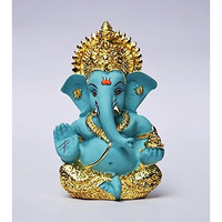 Gold Art India Gold Plated Fluro Green Ganesh Idol for Car Dashboard Small Ganesha Murti Ganpati Idol for Home Decor Puja Lord Ganesh Statue Gift for Office Desk Puja Room Figurine