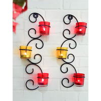 TIED RIBBONS Set of 2 Wall Hanging Tealight Candle Holder Metal Wall Sconce with Glass Cups - Decorations Items for Home Wall Decor Restaurant Gifts (Pack of 2)