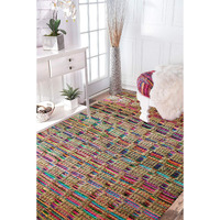 Fernish Decor Jute Cotton Handwoven Rug/Carpet for Bedroom/Living Room | Multicolor Box Pattern (5x8 Feet)