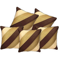 Decor Studioz Synthetic 150Tc Cushion Covers, 16 X 20 Inch, Brown, Gold, Set Of 5(Synthetic)