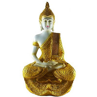 Sacred Blessings Polyresin Golden Sitting Buddha Statue Showpiece Idol for Home Decor (16 x 13 X 27) cm, 1 Piece