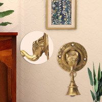 The Advitya Elephant Trunk-Shaped Brass Door Hanging Bell | Antique Finish Ganesh Ghanti | Elephant Face Temple Bell | Wall Decoration Decorative Mandir Gate Bell | 3.3 X 3.3 Inch