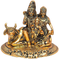 Nexplora Industries Pvt. Ltd. Metal Shiv Parivar Murti Figurine, Shiva Parvati Ganesh Nandi Idol Showpiece, Height 15 cm, Gold Antique