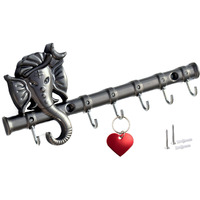 Zeetab Diamond Ganesha Key Holder & Hanger | Metal Lord Ganpati Key Stand with 6 Hook Wall Mount | Home Decor Housewarming Gift (Grey)