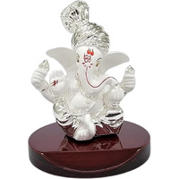 Electrum Kala udyam Four Hands Ganesha Statue for Car Dashboard|Silver Plated Statue of Ganpati for Peace and Prosperity| Idol for Pooja, Office and Home Decor and Gifts (MDPAGDIWHITESIL)
