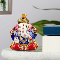 Shri Handicrafts Metal Meenakari Painting Lord Ganesha Car Dashboard Idol Small Ganpati Statue for Puja Temple Office Gifts(3x6x7cm)