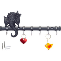 Zeetab Diamond Ganesha Key Holder & Hanger | Metal Lord Ganpati Key Stand with 6 Hook Wall Mount | Home Decor Housewarming Gift (Matt Black)